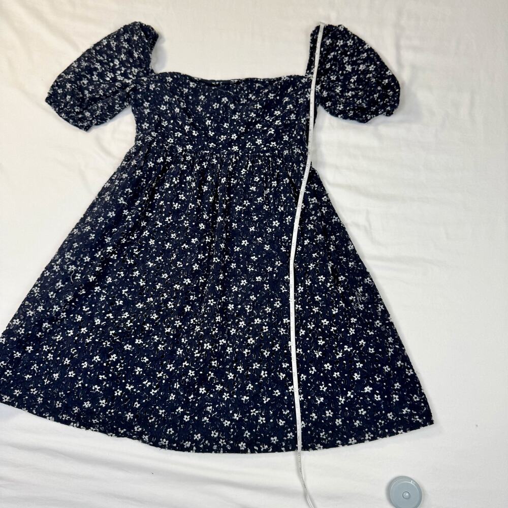 Maeve Anthropologie Lillian Floral Dress Puff Sleeve Mini Dress Women’s 4 Navy - Picture 9 of 16